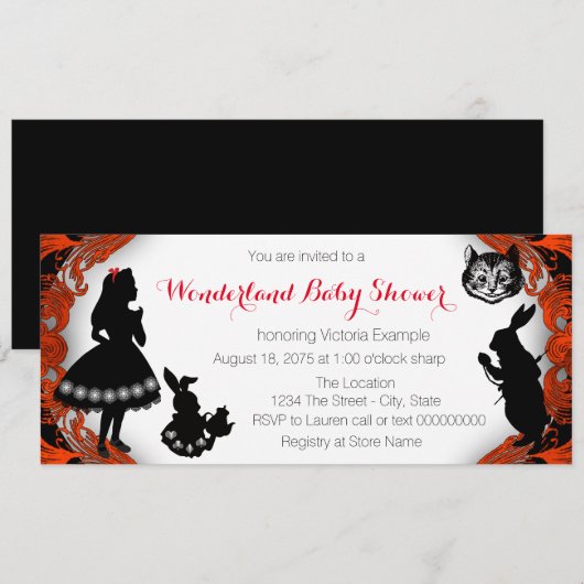 Alice in Wonderland Baby shower Kaart (Voorkant / Achterkant)