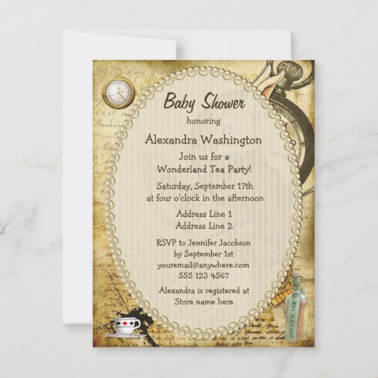  Alice in Wonderland Baby shower konijn Kaart (Achterkant)