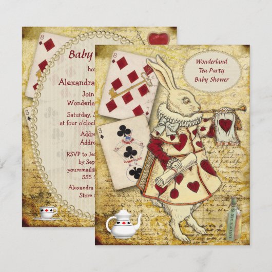 Alice in Wonderland Baby shower konijn Kaart (Voorkant / Achterkant)