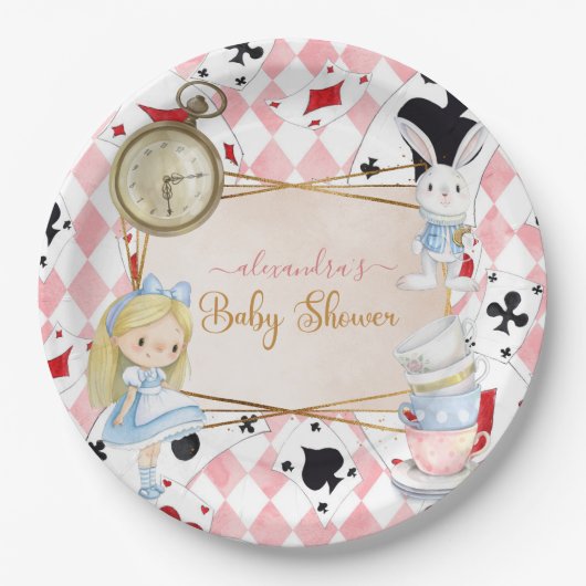 Alice in Wonderland Baby shower Papieren Bordje (Voorkant)