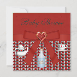 Alice in Wonderland Baby shower Red Tea Party Kaart