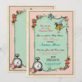 Alice in Wonderland Baby shower Roze Uitnodiging (Voorkant / Achterkant)