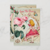 Alice in Wonderland Baby shower Save the Date (Voorkant / Achterkant)