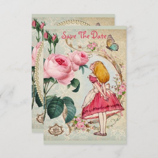 Alice in Wonderland Baby shower Save the Date (Voorkant / Achterkant)