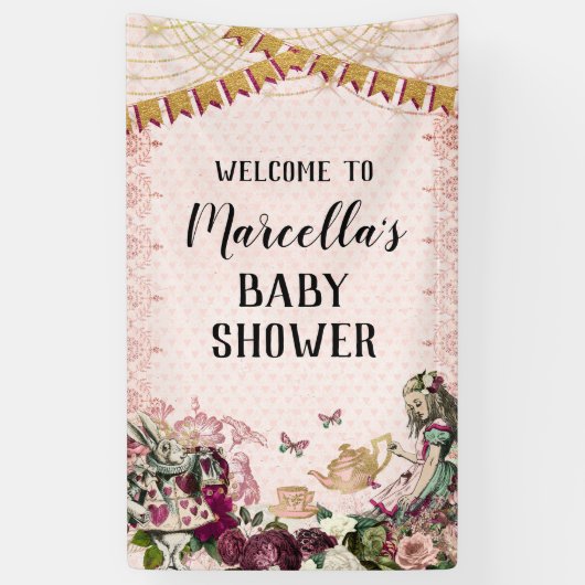 Alice in Wonderland Baby shower Spandoek (Verticaal)