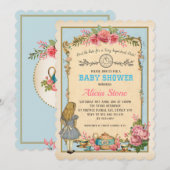 Alice in Wonderland Baby shower Tea Invite Kaart (Voorkant / Achterkant)