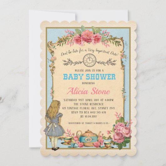 Alice in Wonderland Baby shower Tea Invite Kaart (Voorkant)