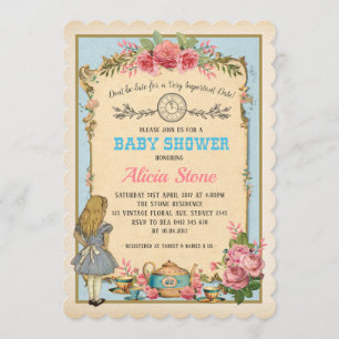 Alice in Wonderland Baby shower Tea Invite Kaart