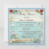 Alice in Wonderland Baby shower Tea Party Kaart (Achterkant)