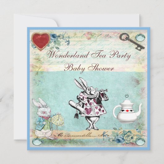Alice in Wonderland Baby shower Tea Party Kaart (Voorkant)