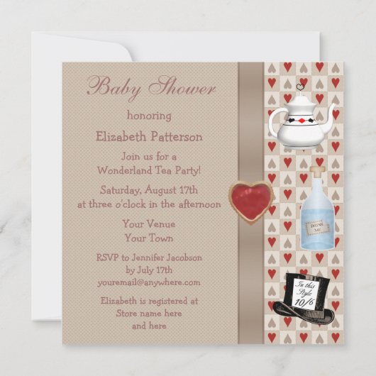 Alice in Wonderland Baby shower Tea Party nodigt u Kaart (Achterkant)
