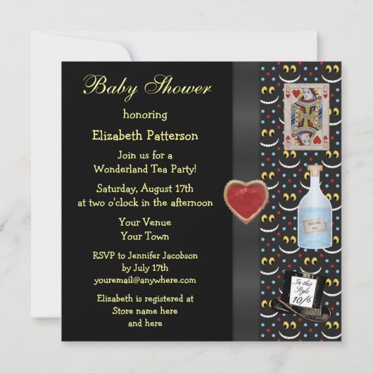 Alice in Wonderland Baby shower Tea Party nodigt u Kaart (Achterkant)