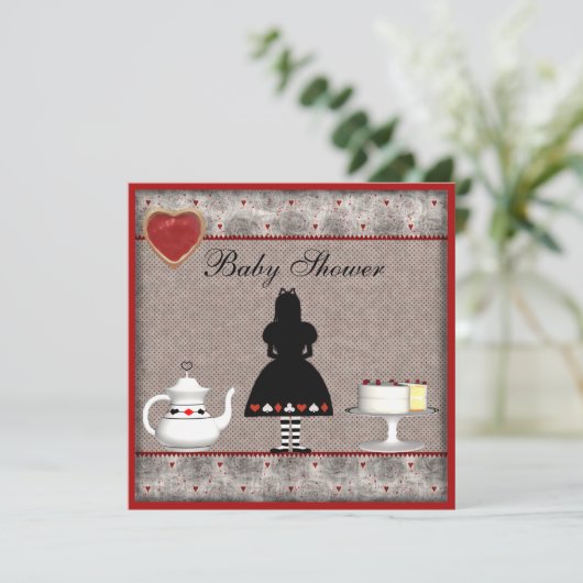 Alice in Wonderland Baby shower Tea Party nodigt u Kaart (Staand voorkant)