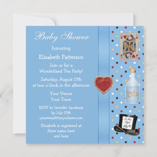 Alice in Wonderland Baby shower Tea Party nodigt u Kaart (Achterkant)