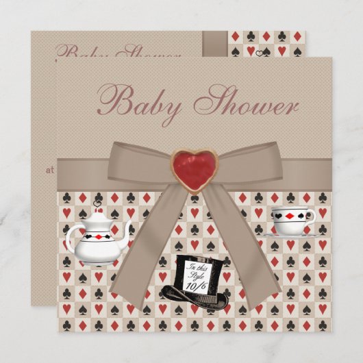 Alice in Wonderland Baby shower Tea Party nodigt u Kaart (Voorkant / Achterkant)