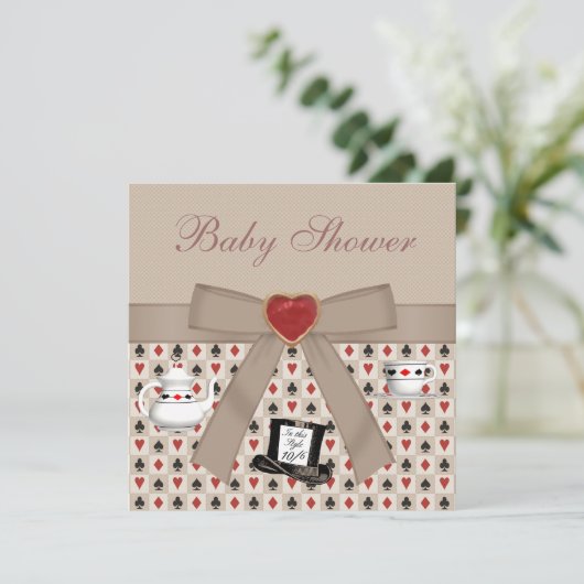 Alice in Wonderland Baby shower Tea Party nodigt u Kaart (Staand voorkant)