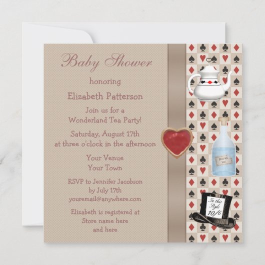 Alice in Wonderland Baby shower Tea Party nodigt u Kaart (Achterkant)