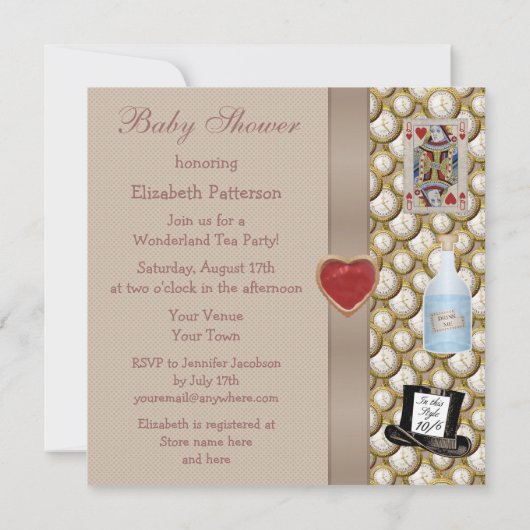 Alice in Wonderland Baby shower Tea Party nodigt u Kaart (Achterkant)