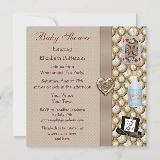 Alice in Wonderland Baby shower Tea Party nodigt u Kaart (Achterkant)