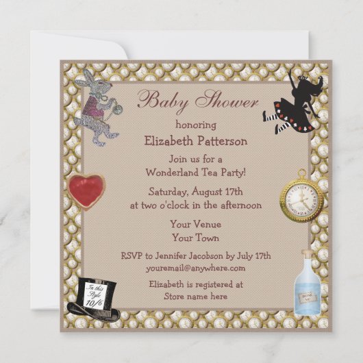 Alice in Wonderland Baby shower Tea Party nodigt u Kaart (Achterkant)
