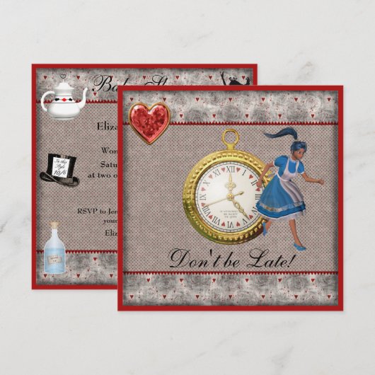Alice in Wonderland Baby shower Tea Party nodigt u Kaart (Voorkant / Achterkant)