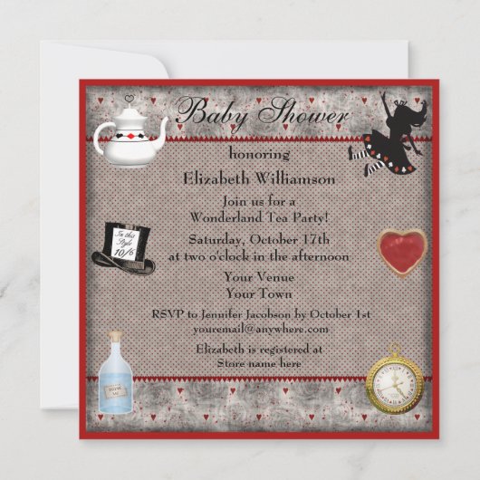 Alice in Wonderland Baby shower Tea Party nodigt u Kaart (Achterkant)