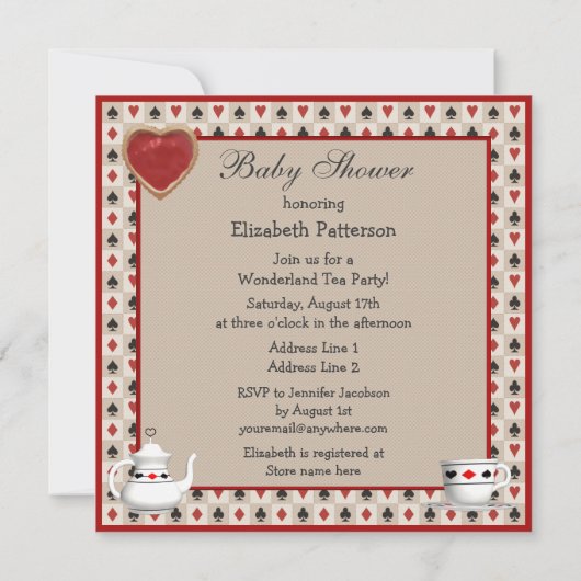 Alice in Wonderland Baby shower Tea Party nodigt u Kaart (Achterkant)