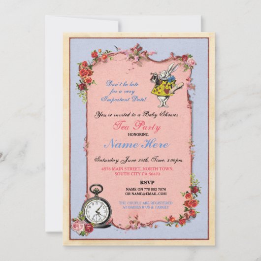 Alice in Wonderland Baby shower Teapot Invitation Kaart (Voorkant)
