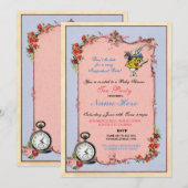 Alice in Wonderland Baby shower Teapot Invitation Kaart (Voorkant / Achterkant)