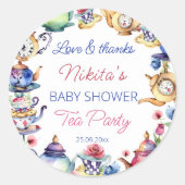Alice in wonderland baby shower theefeest gunst ronde sticker (Voorkant)