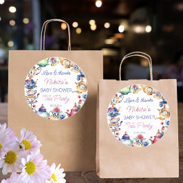 Alice in wonderland baby shower theefeest gunst ronde sticker