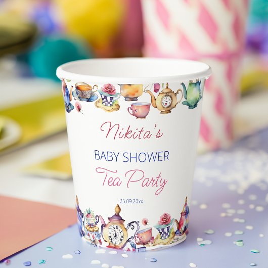 Alice in wonderland baby shower theefeest tafeloor papieren bekers