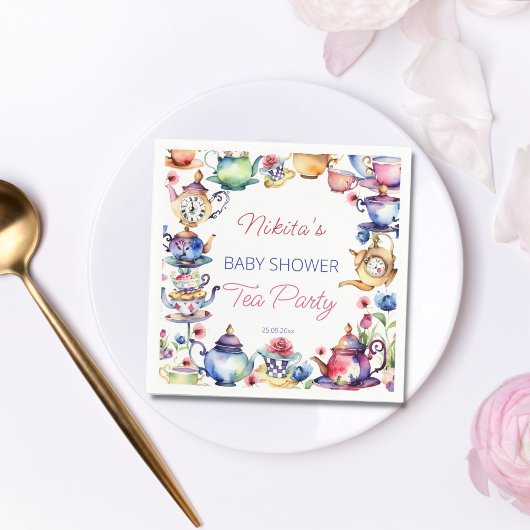 Alice in wonderland baby shower theefeest tafeloor servet