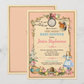 Alice in Wonderland baby shower uitnodiging roze (Voorkant / Achterkant)