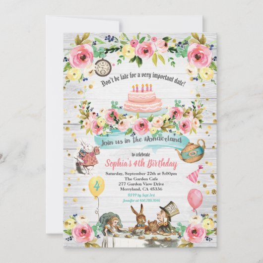 Alice in Wonderland baby verjaardagsuitnodiging go Kaart (Voorkant)