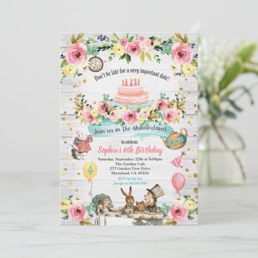 Alice in Wonderland baby verjaardagsuitnodiging go Kaart (Staand voorkant)