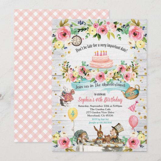 Alice in Wonderland baby verjaardagsuitnodiging go Kaart (Voorkant / Achterkant)