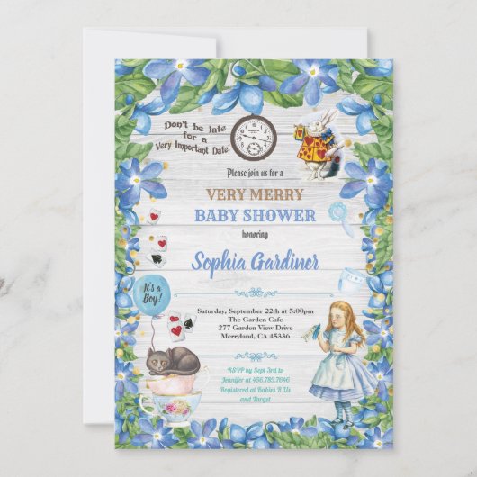 Alice in Wonderland babyBOY doucheuitnodiging Kaart (Voorkant)