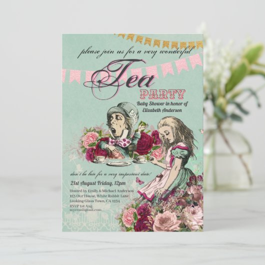 Alice In Wonderland BabyShower MadHatter Tea Party Kaart (Staand voorkant)