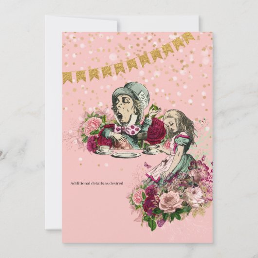 Alice In Wonderland BabyShower MadHatter Tea Party Kaart (Achterkant)