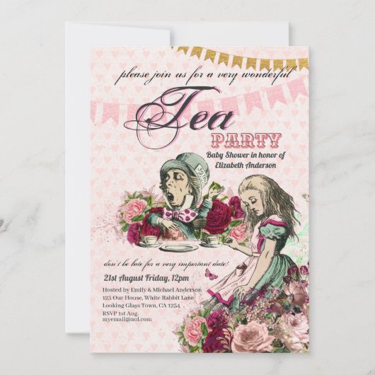 Alice In Wonderland BabyShower MadHatter Tea Party Kaart (Voorkant)