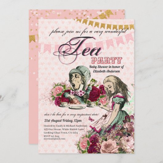 Alice In Wonderland BabyShower MadHatter Tea Party Kaart (Voorkant / Achterkant)
