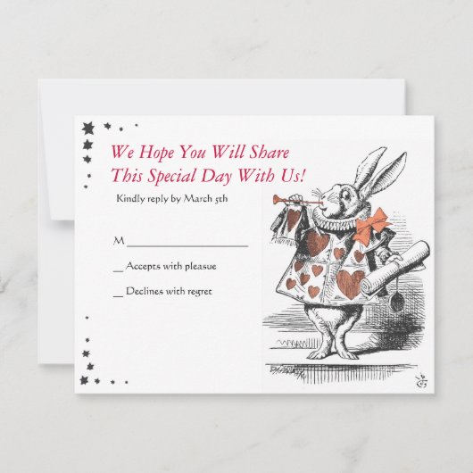 Alice in Wonderland Bat Mitzvah Reply Card RSVP Kaartje (Voorkant)
