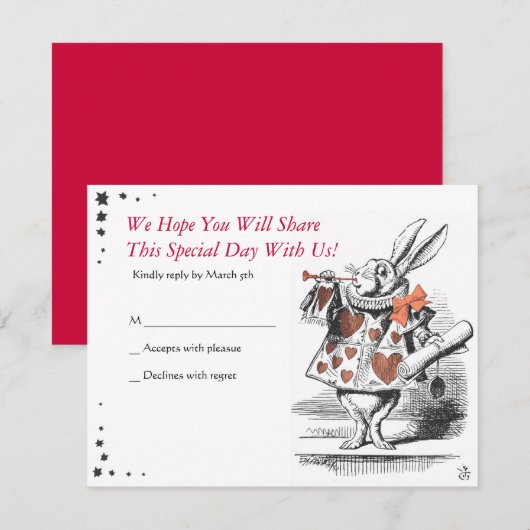 Alice in Wonderland Bat Mitzvah Reply Card RSVP Kaartje (Voorkant / Achterkant)