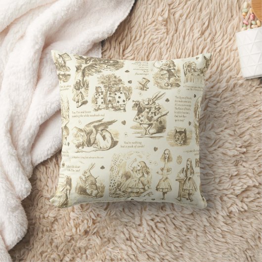 Alice in Wonderland Beige Toile Citaten Kussen (Deken)