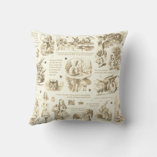 Alice in Wonderland Beige Toile Citaten Kussen (Achterkant)