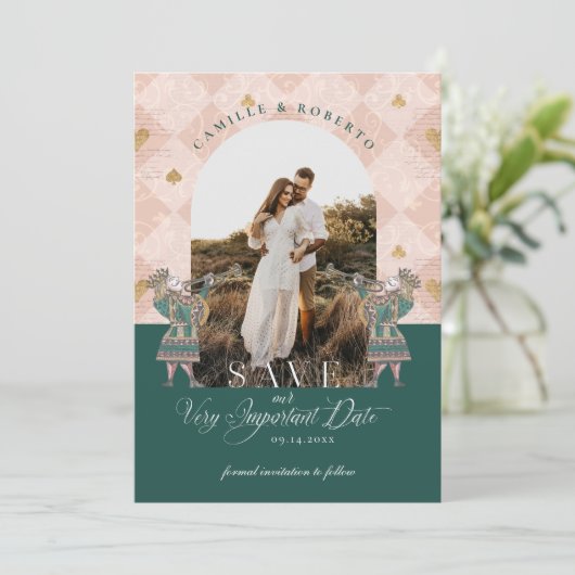 Alice in Wonderland Belangrijke foto van datum Save The Date (Staand voorkant)