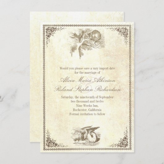 Alice in Wonderland bewaar de datumkaarten Save The Date (Voorkant / Achterkant)