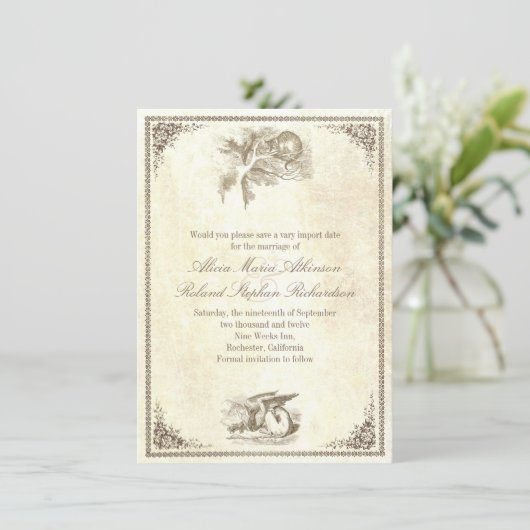 Alice in Wonderland bewaar de datumkaarten Save The Date (Staand voorkant)