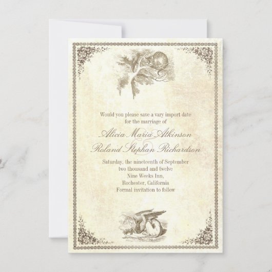 Alice in Wonderland bewaar de datumkaarten Save The Date (Voorkant)